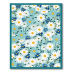 White Blue Daisy Meadow Garland Rug