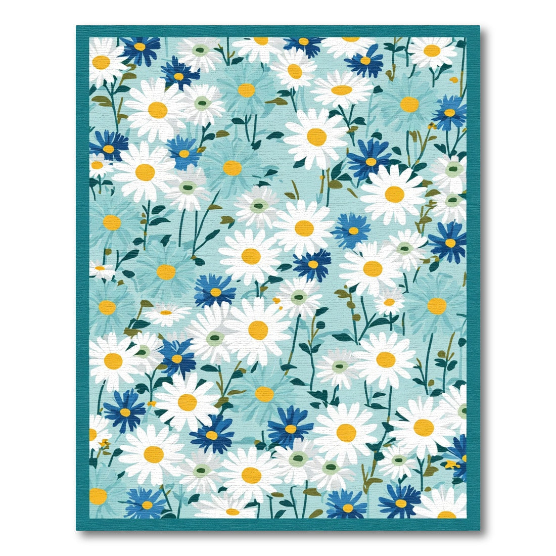White Blue Daisy Meadow Garland Rug