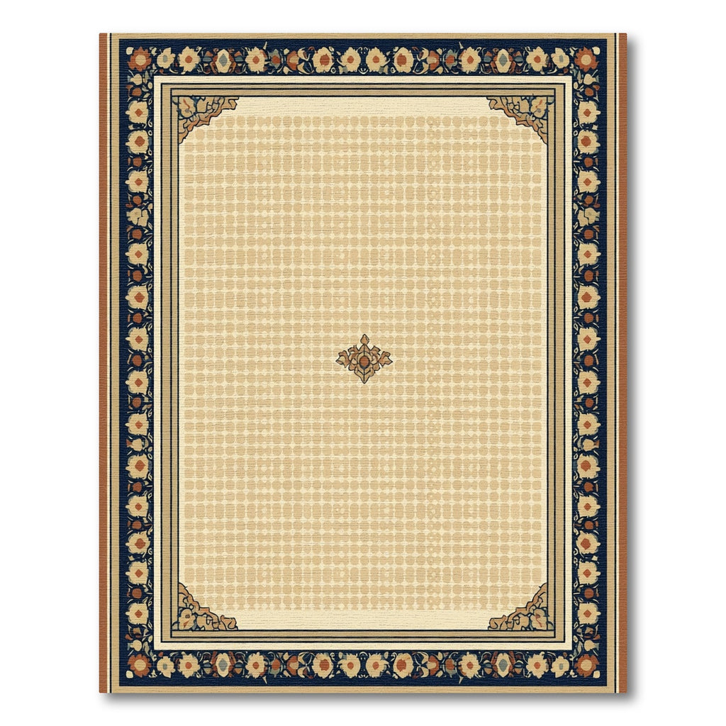 Crimson Navy Floral Border Medallion Rug