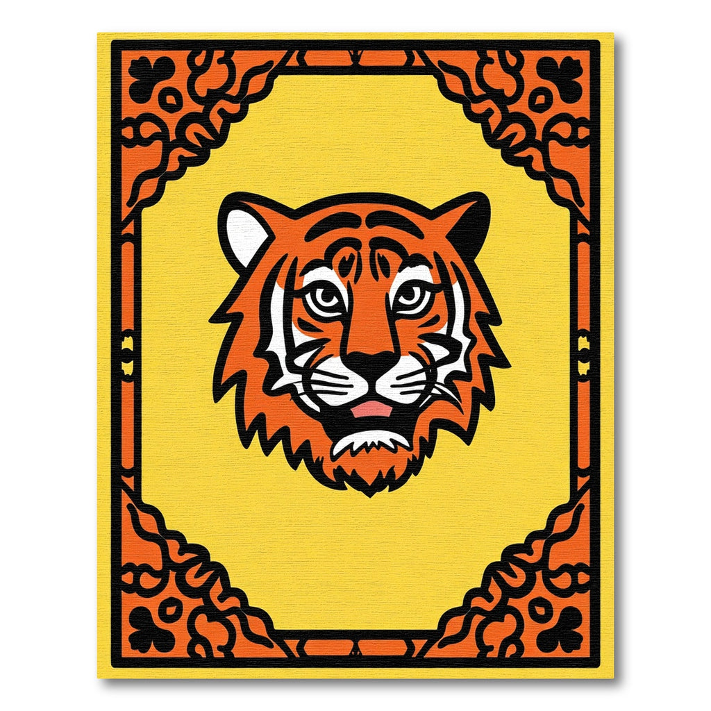 Orange Tiger Face Yellow Border Rug