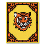 Orange Tiger Face Yellow Border Rug
