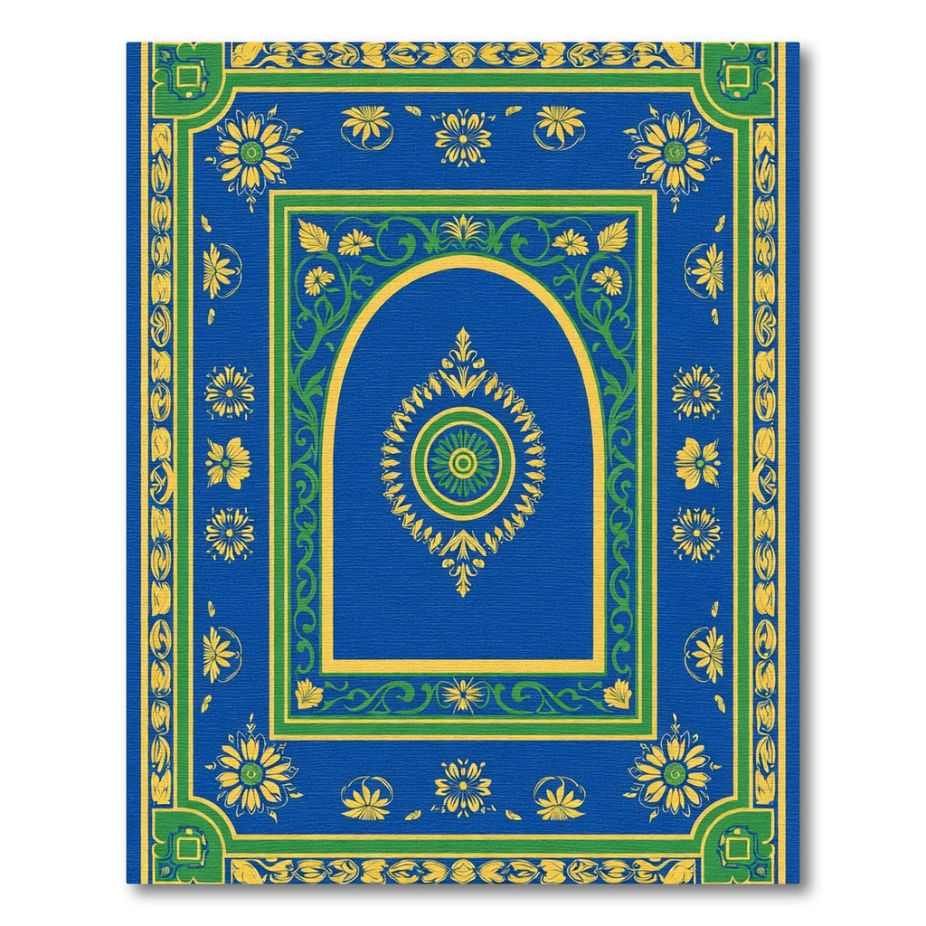 Royal Blue Yellow Green Floral Medallion Rug