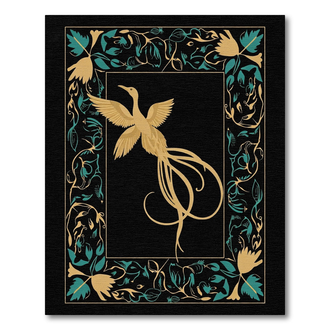 Golden Bird Teal Floral Border Rug