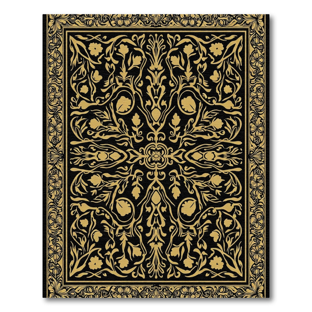 Golden Floral Scrollwork Ornament Rug