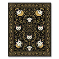 Black and Gold Whimsical Cat Floral Rug