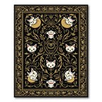 Black and Gold Whimsical Cat Floral Rug