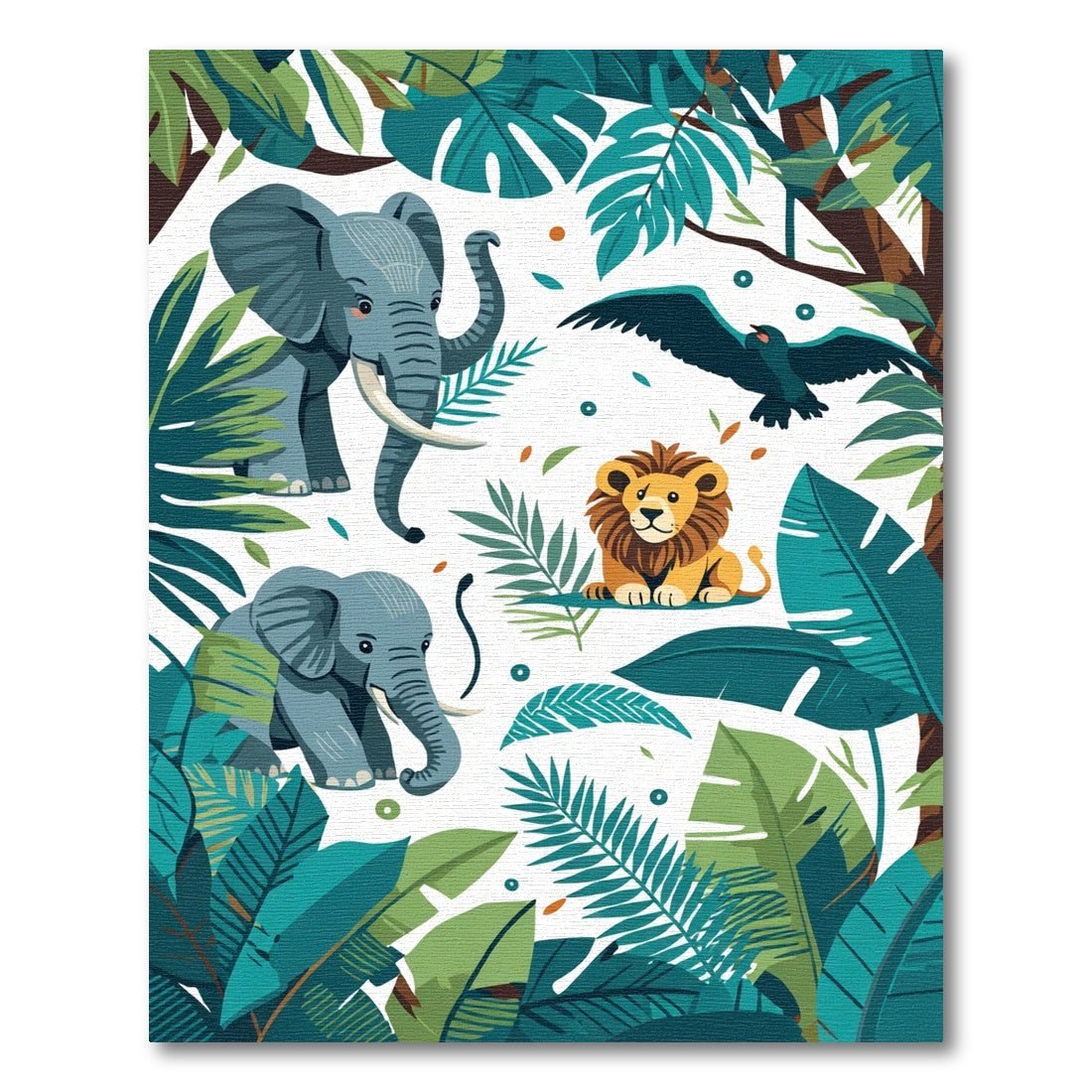 Jungle Animals And Tropical Leaves Rug