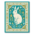 Cream Rabbit Teal Botanical Border Rug