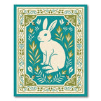 Cream Rabbit Teal Botanical Border Rug