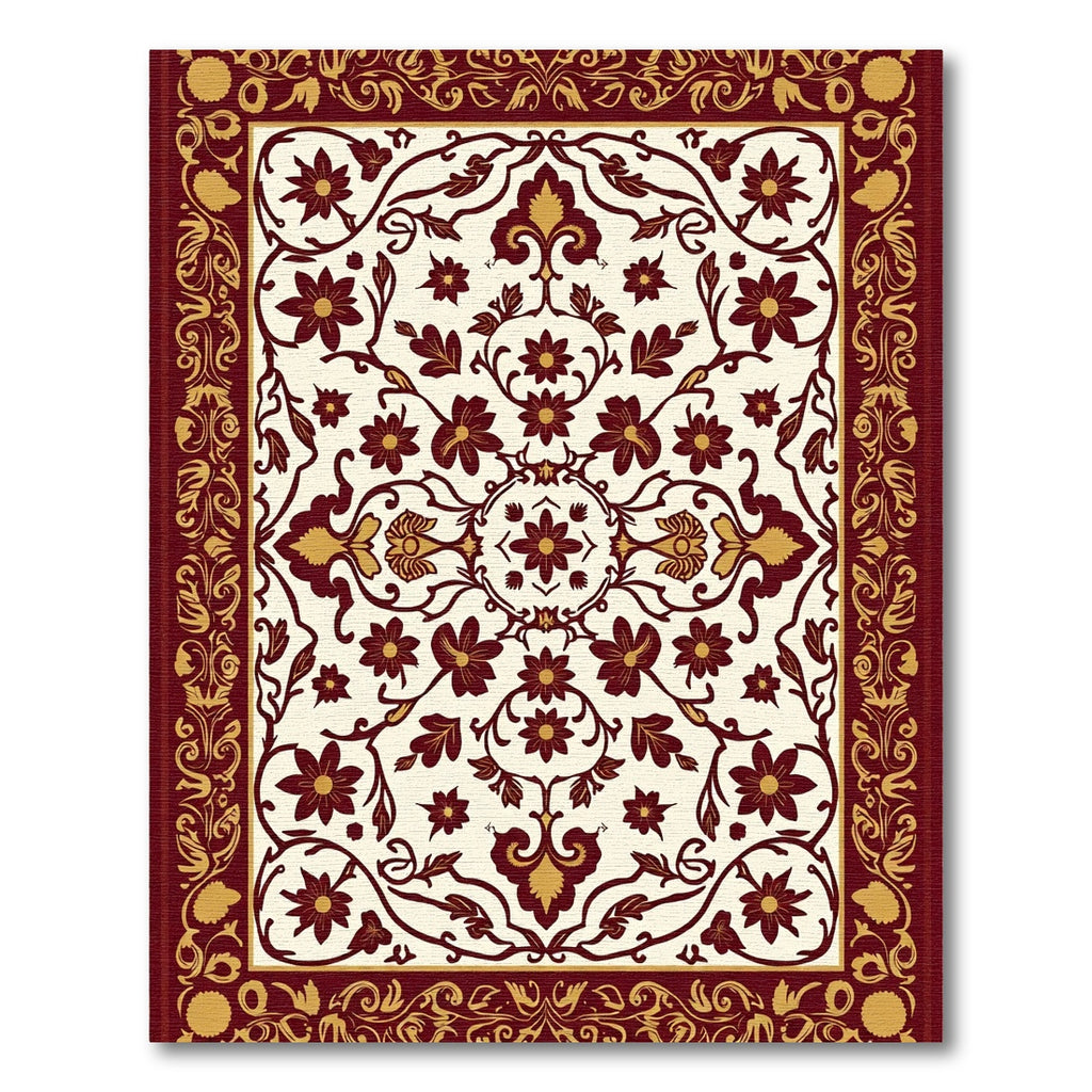 Rich Crimson Floral Scrollwork Accent Rug