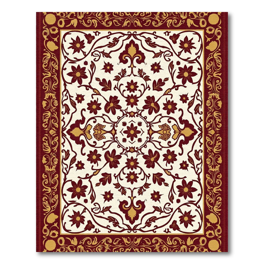 Rich Crimson Floral Scrollwork Accent Rug