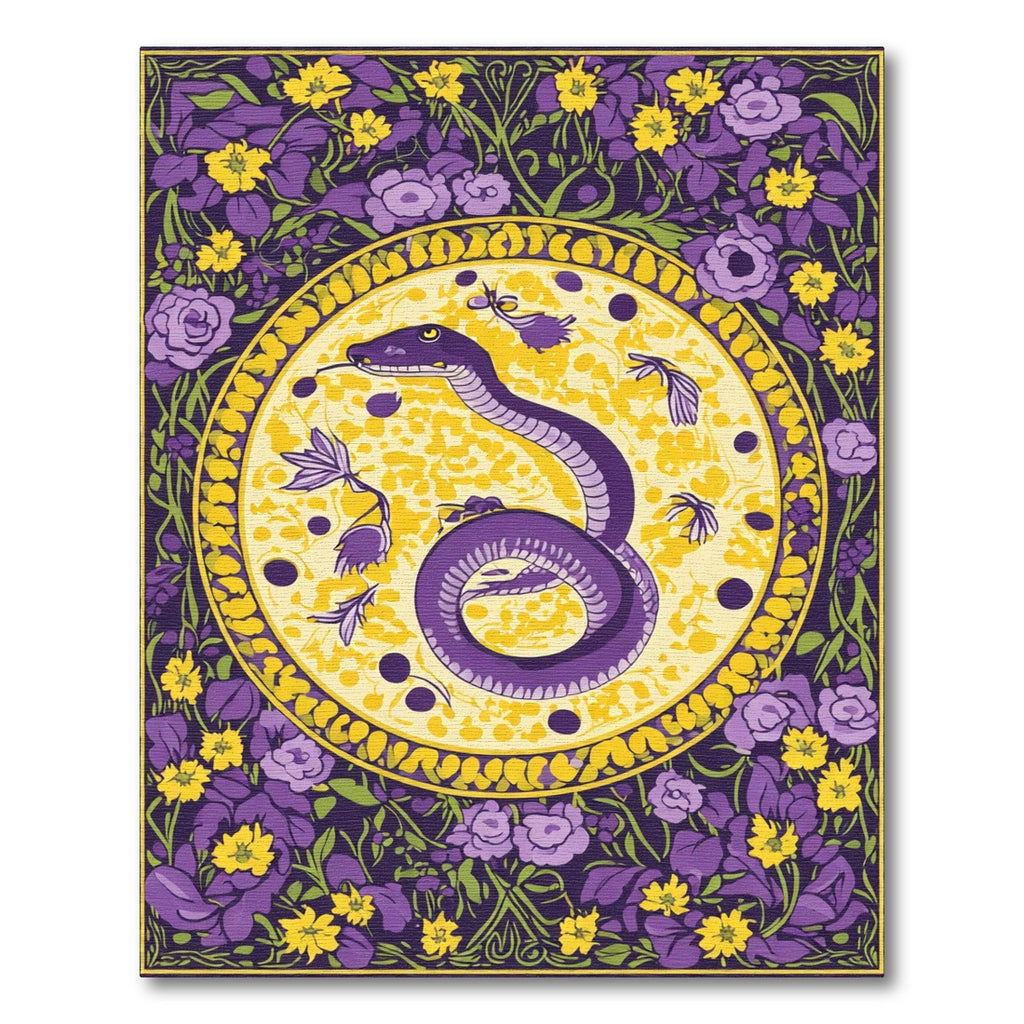 Purple Snake Yellow Floral Sunburst Rug