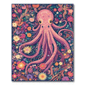 Whimsical Pink Octopus Floral Garden Rug