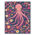 Whimsical Pink Octopus Floral Garden Rug