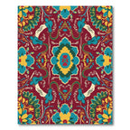 Rich Crimson Teal Floral Medallion Rug
