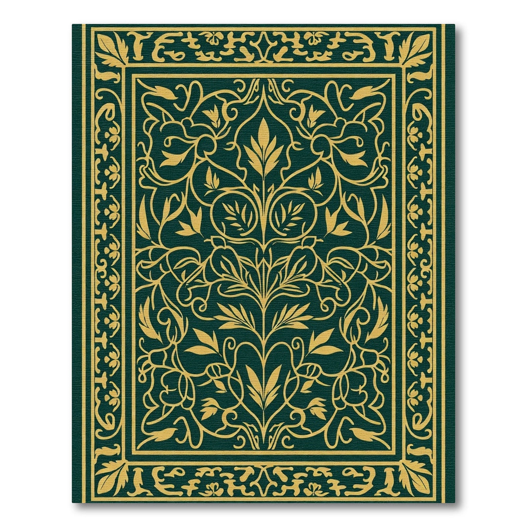 Regal Emerald Gilded Floral Scroll Rug