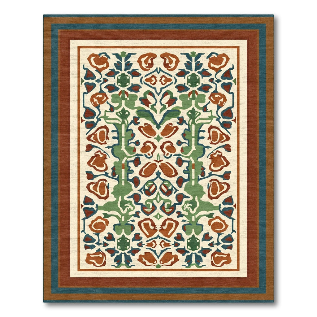 Terracotta Green Floral Symmetry Rug