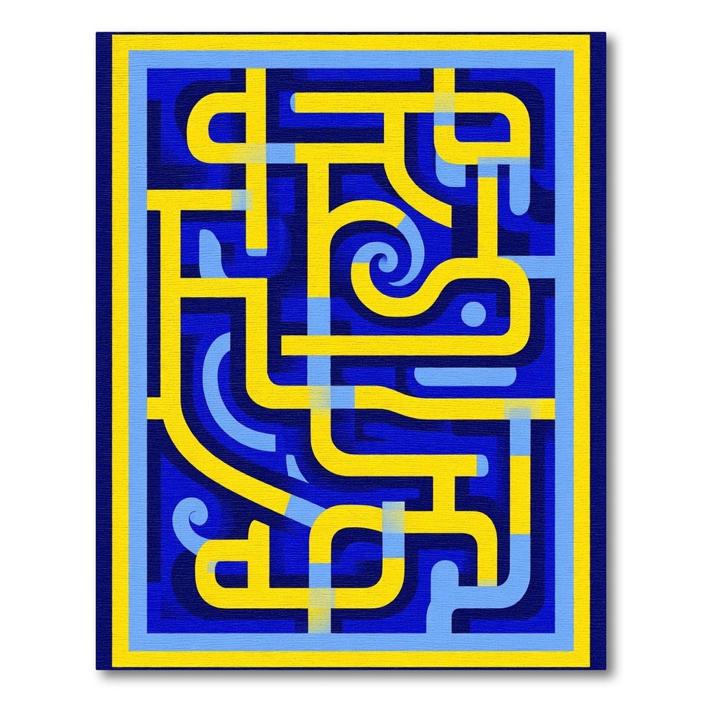 Bold Yellow Blue Geometric Maze Rug