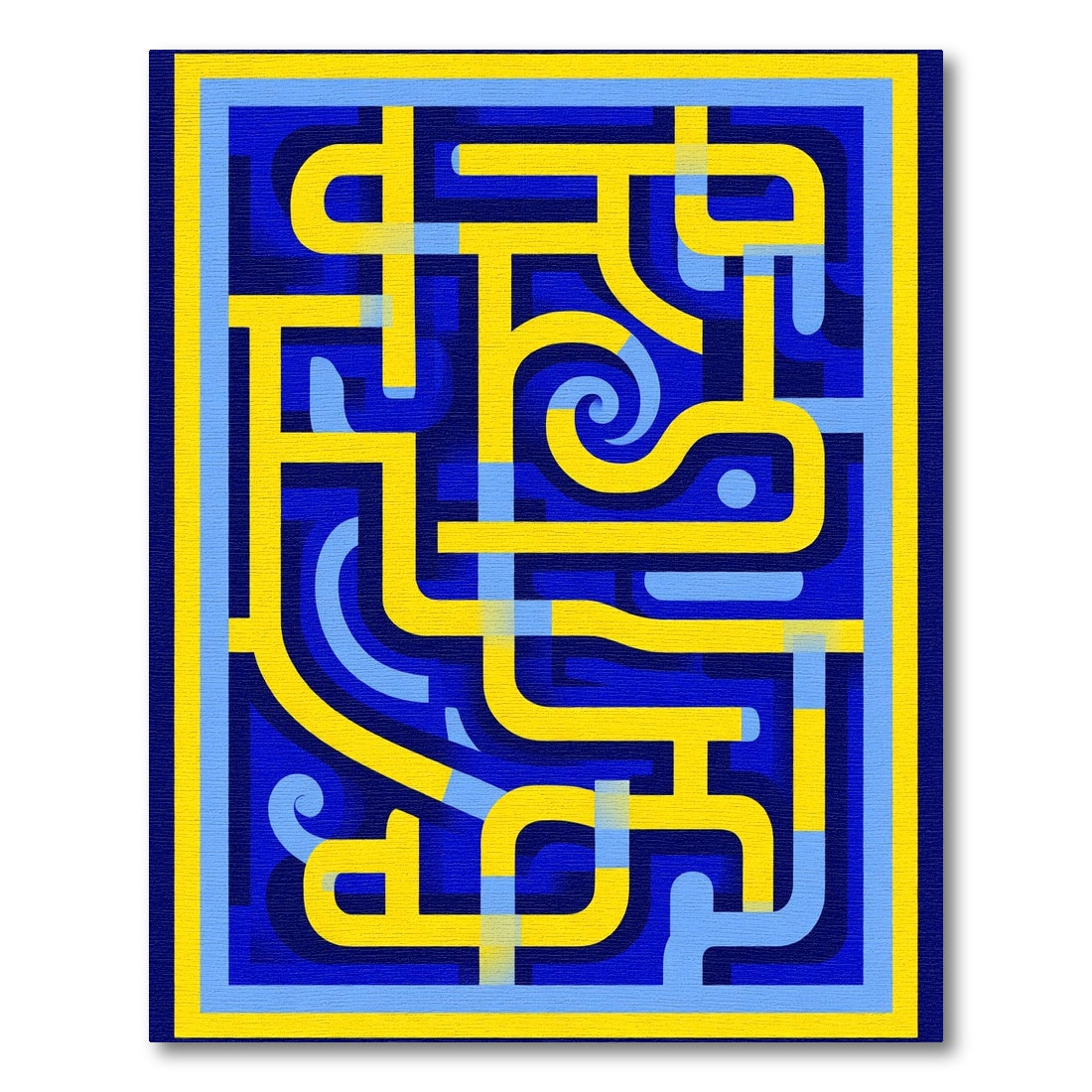 Bold Yellow Blue Geometric Maze Rug