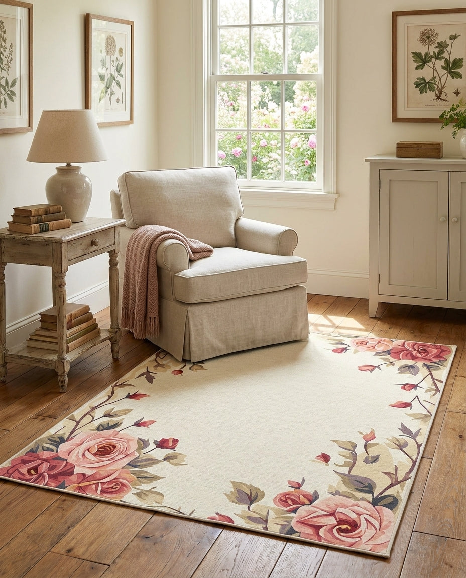 Vintage Rose Garden Corner Accent Rug