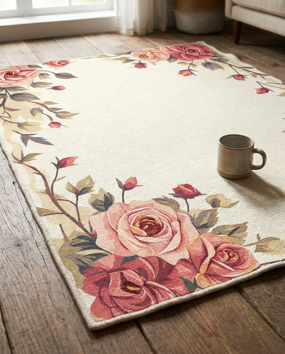 Vintage Rose Garden Corner Accent Rug