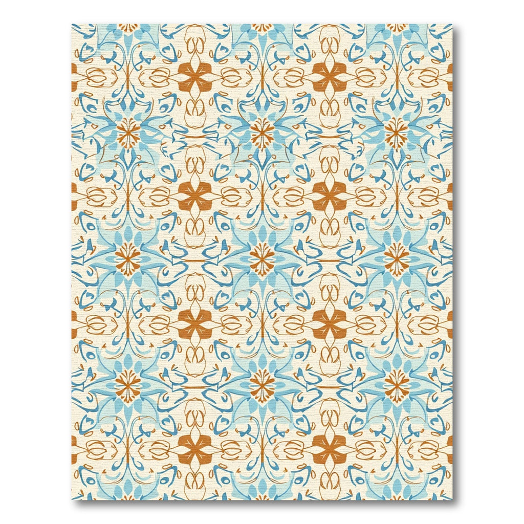 Azure Brown Symmetrical Floral Scroll Rug
