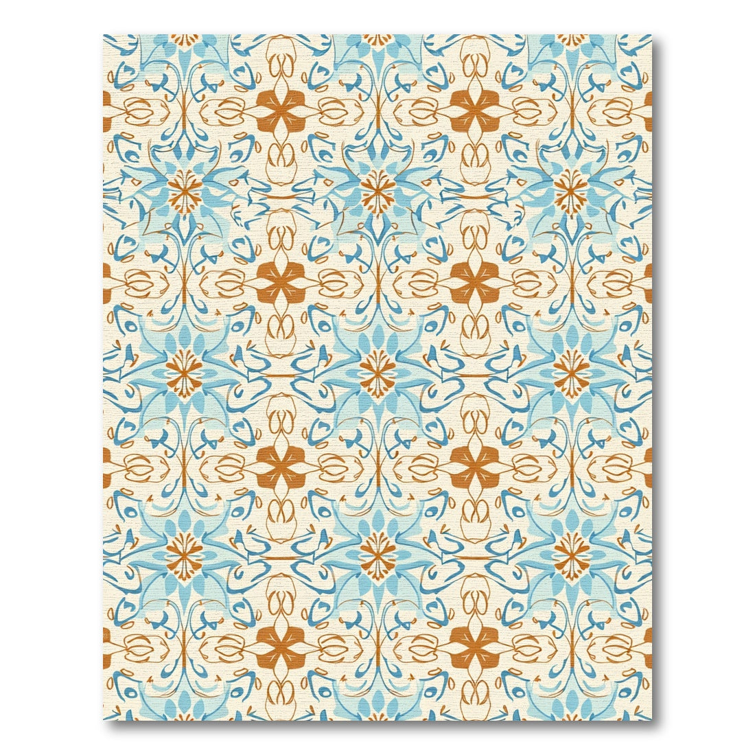 Azure Brown Symmetrical Floral Scroll Rug