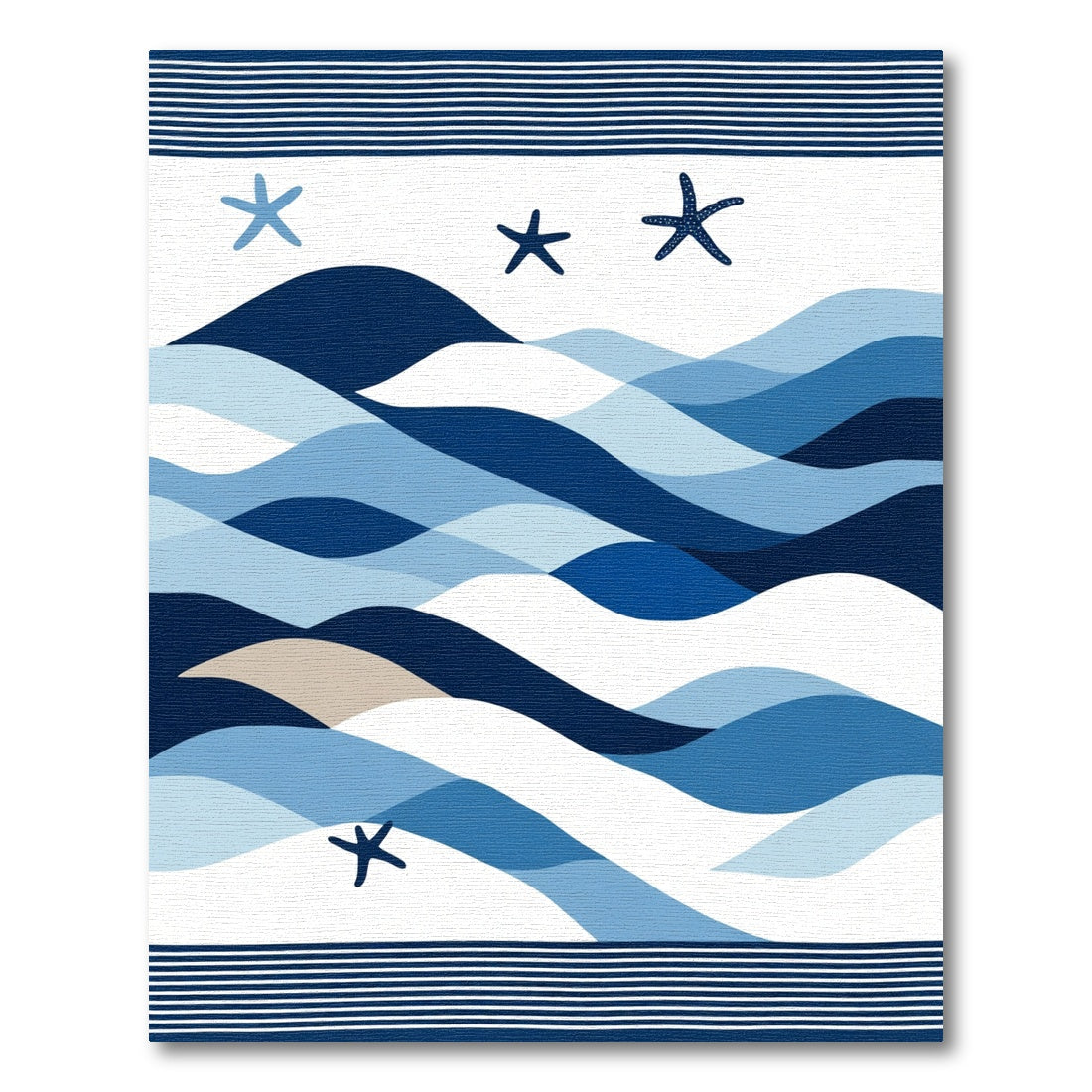 Dazzling Blue Wave Starfish Border Rug