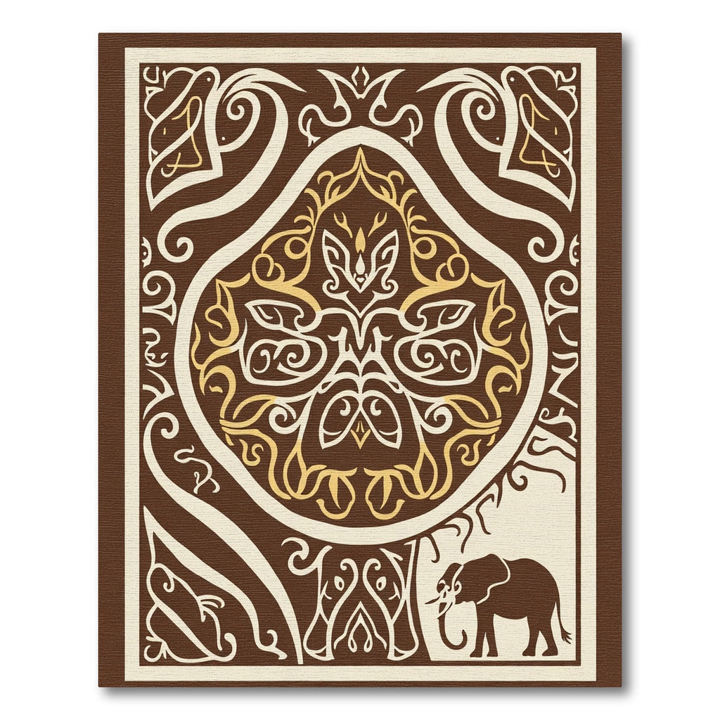 Brown Ivory Golden Elephant Medallion Rug