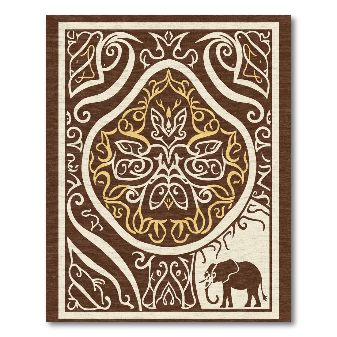 Brown Ivory Golden Elephant Medallion Rug
