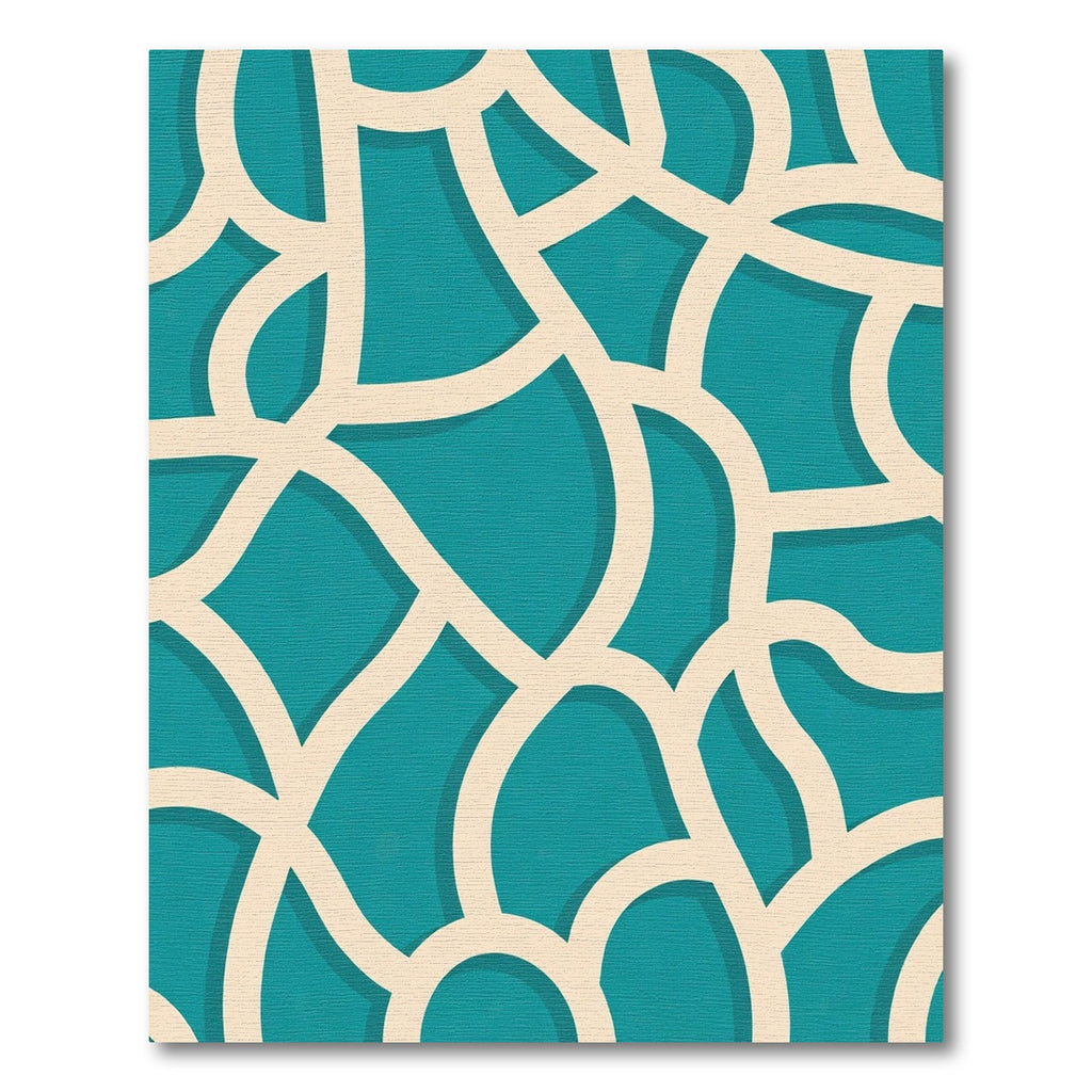 Teal Ivory Interlocking Curve Rug