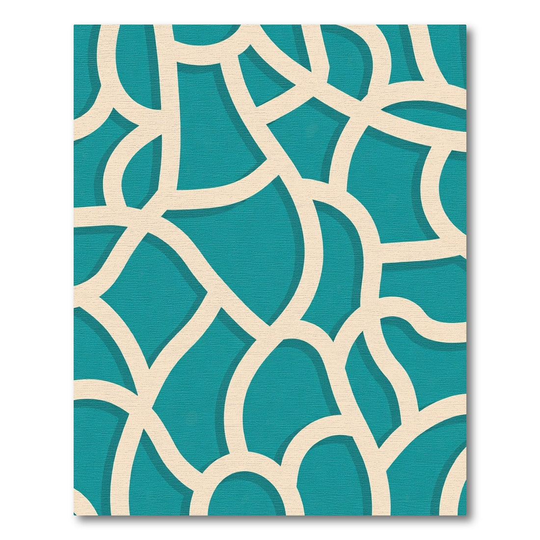 Teal Ivory Interlocking Curve Rug