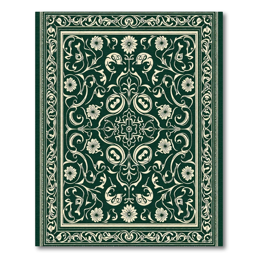 Emerald Ivory Floral Scroll Border Rug