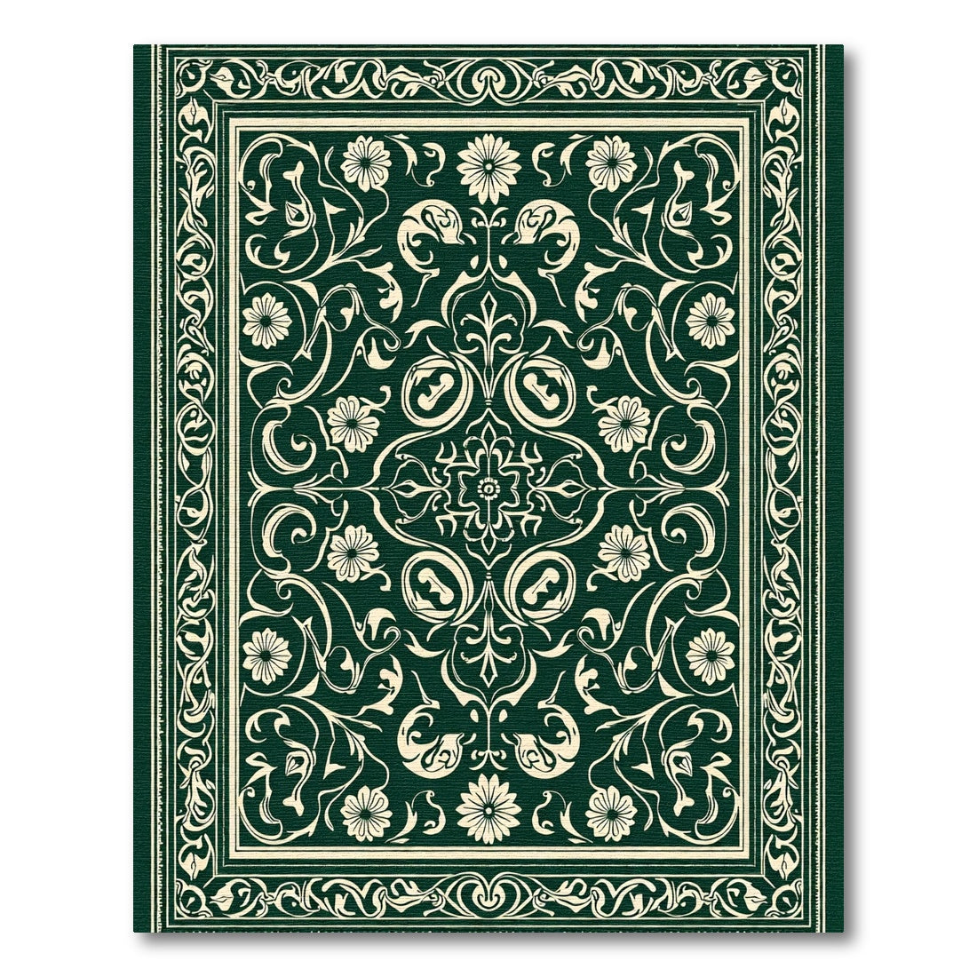 Emerald Ivory Floral Scroll Border Rug
