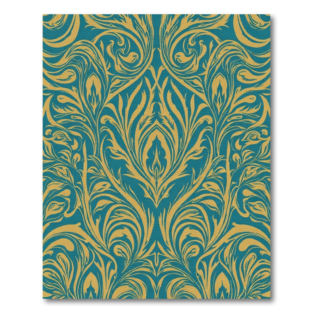 Teal Gold Classic Floral Swirl Rug