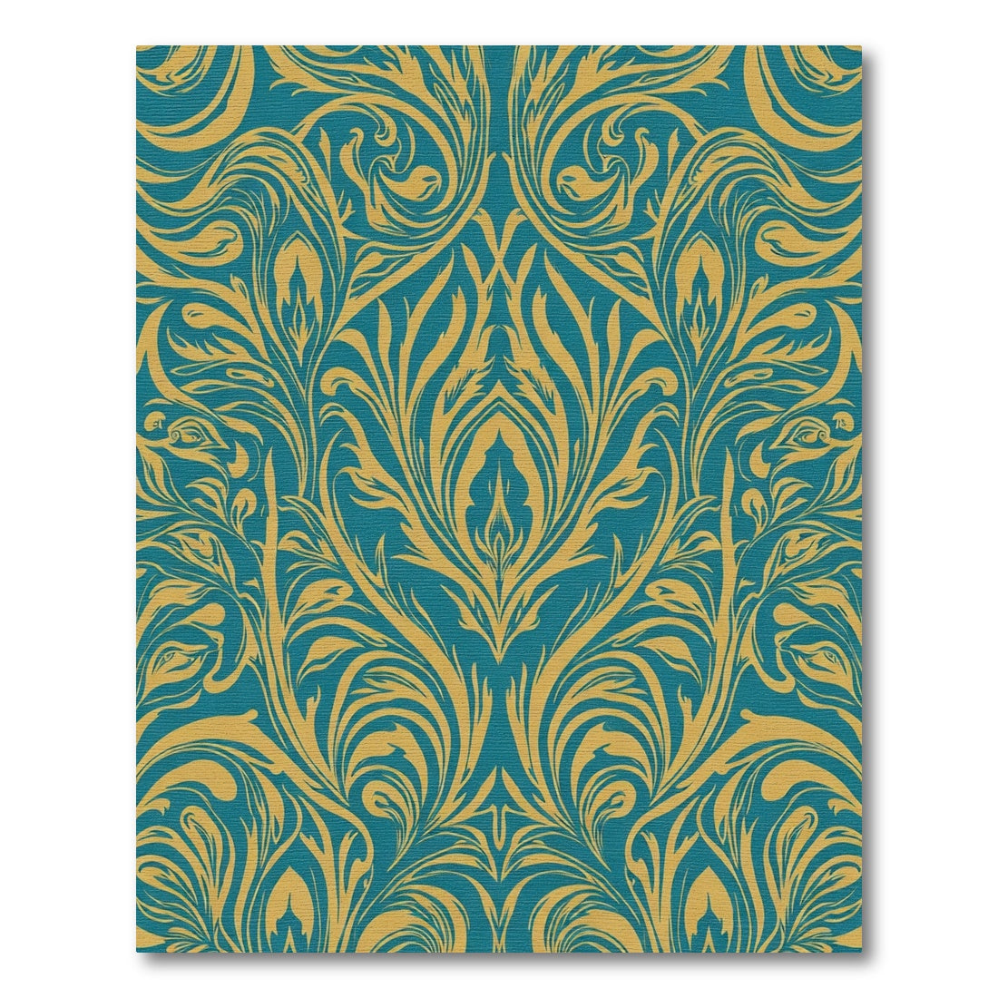 Teal Gold Classic Floral Swirl Rug