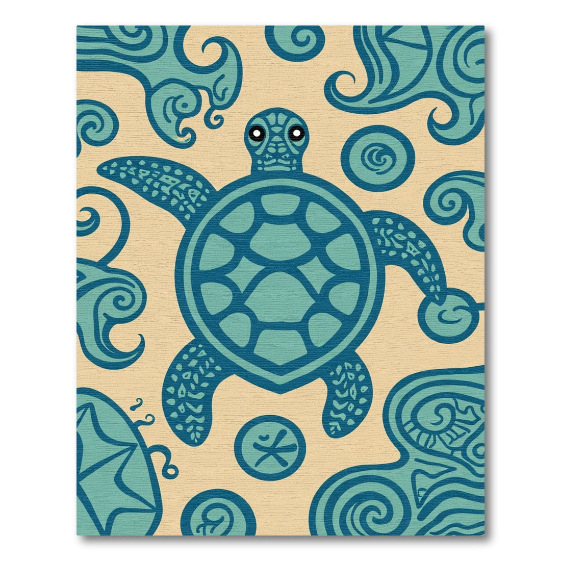 Coastal Turquoise Turtle Tribal Waves Rug