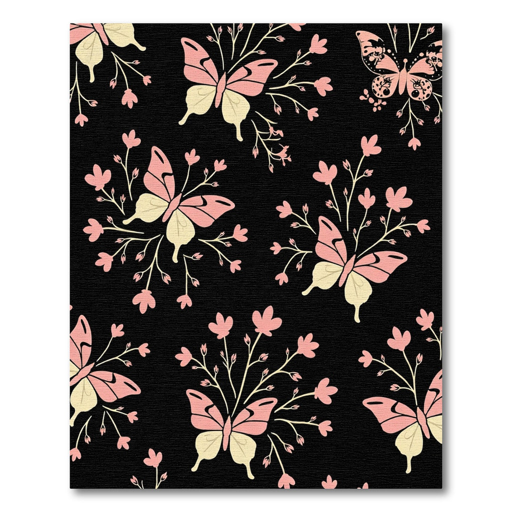 Whimsical Pink Butterfly Garden Black Rug
