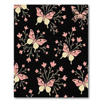 Whimsical Pink Butterfly Garden Black Rug