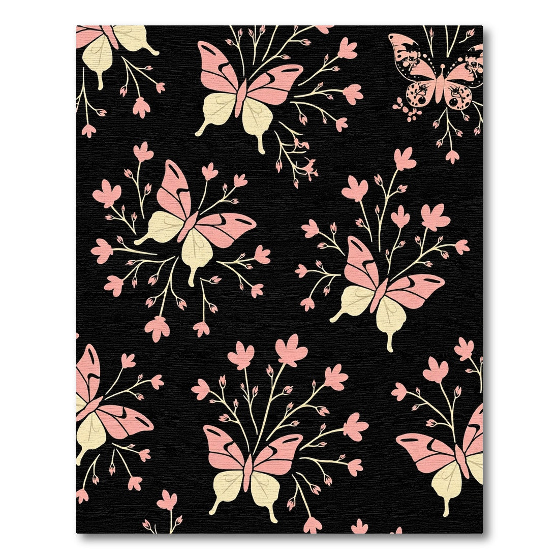 Whimsical Pink Butterfly Garden Black Rug