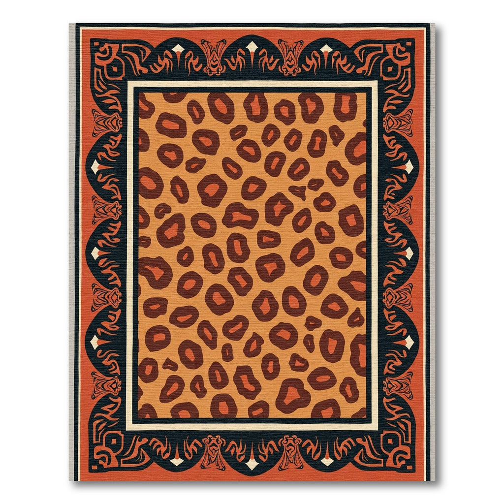 Bold Orange Leopard Spot Border Rug