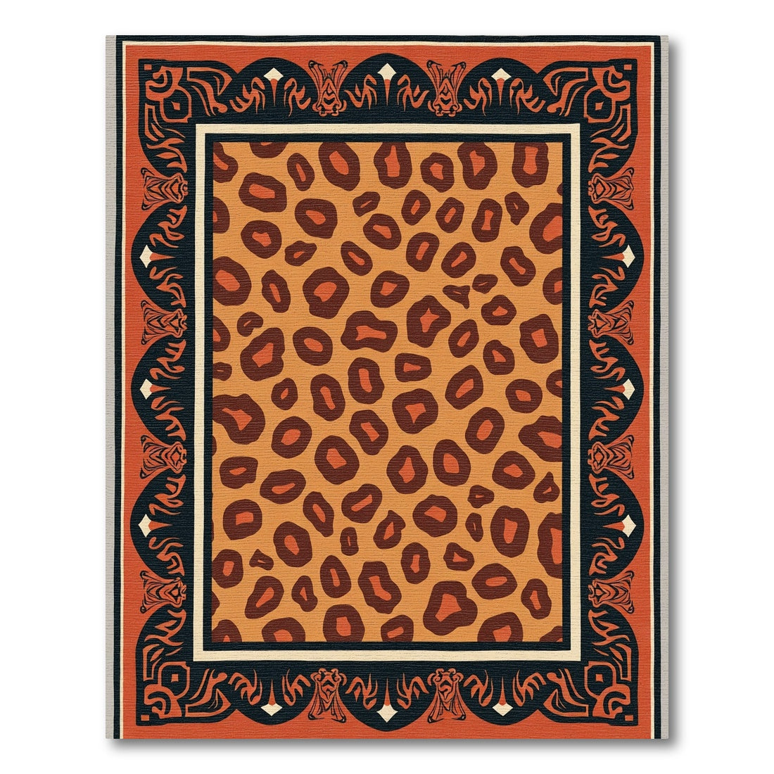 Bold Orange Leopard Spot Border Rug