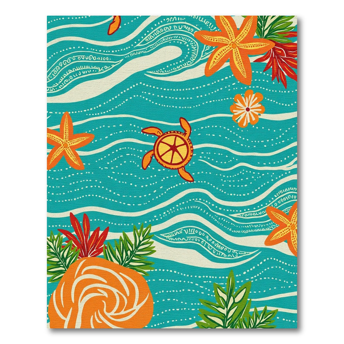 Oceanic Turtle Starfish Coral Garden Rug