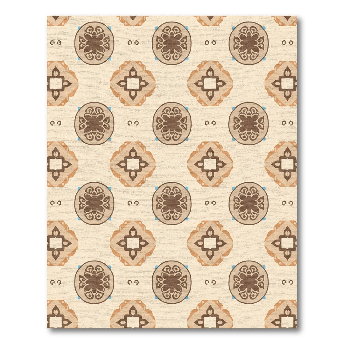 Brown Floral Circular Accents Beige Rug