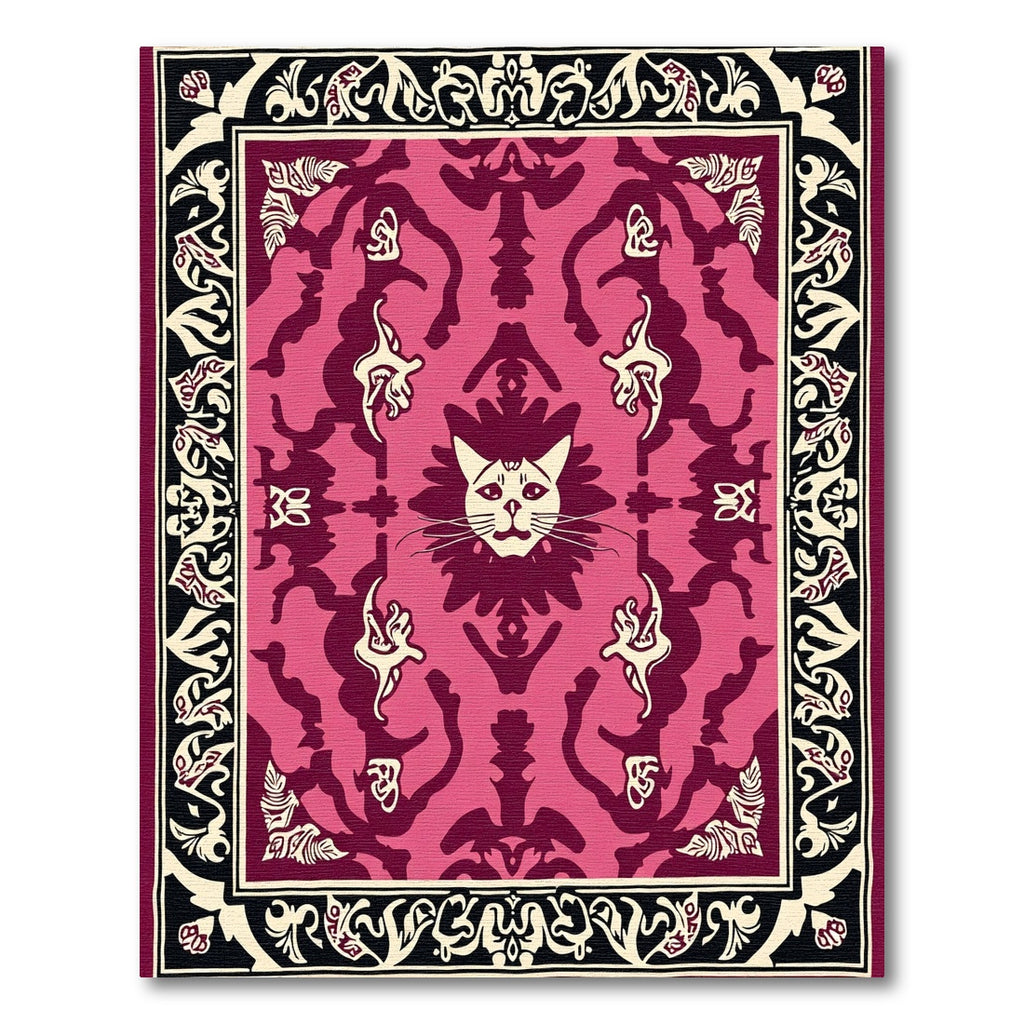 Whimsical Pink Cat Face Border Rug