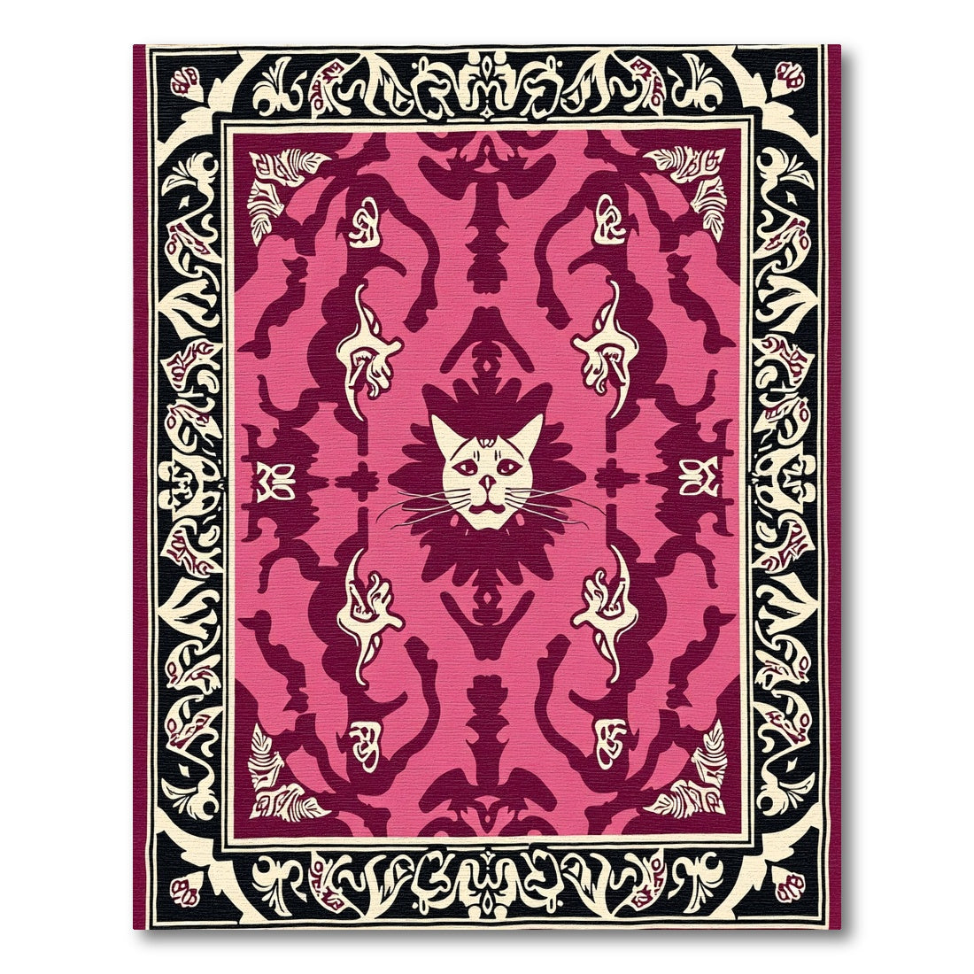 Whimsical Pink Cat Face Border Rug