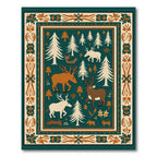 Woodland Forest Deer Trees Border Rug