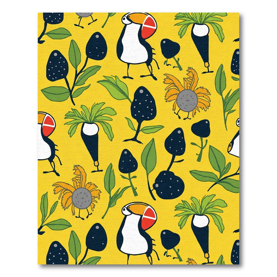 Whimsical Yellow Toucan Botanical Garden Rug