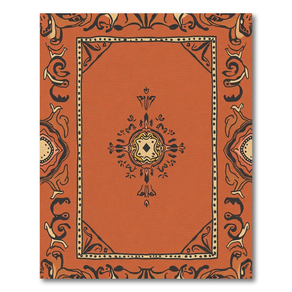 Terracotta Black Yellow Medallion Frame Rug