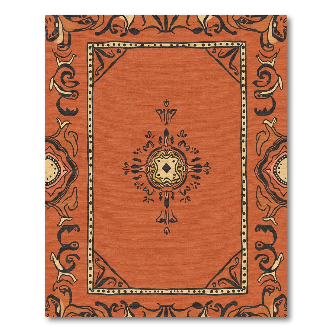 Terracotta Black Yellow Medallion Frame Rug